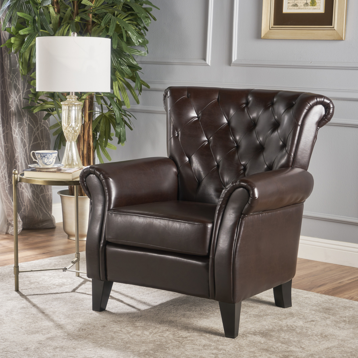 Lucille Oversized Tufted Hazelnut Brown Leather Club Chair