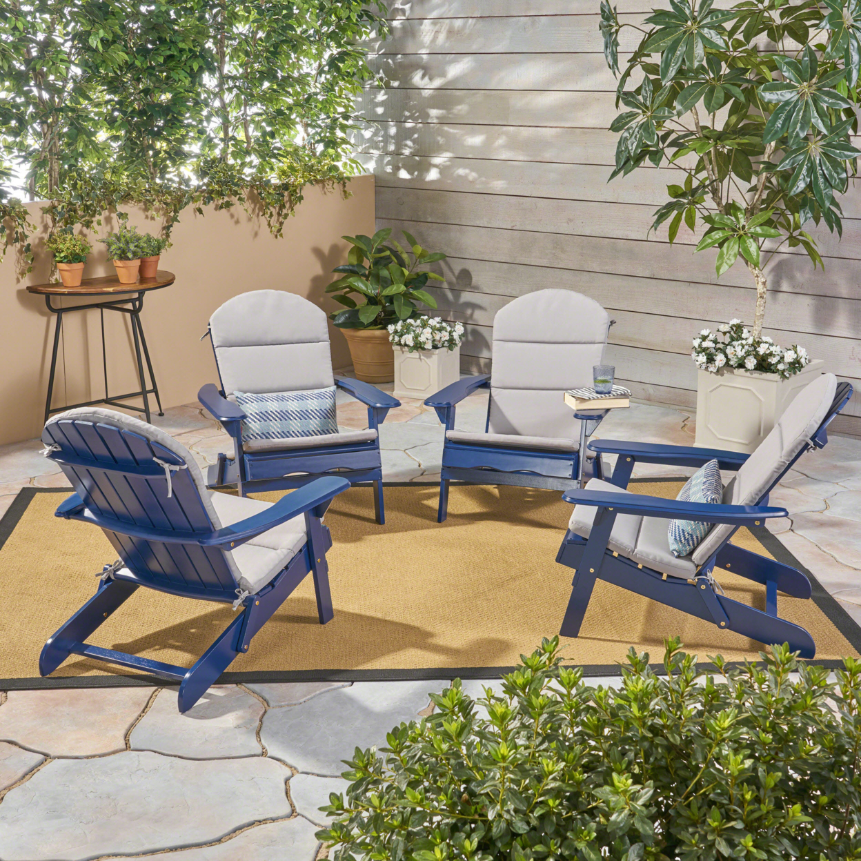 Gavin Outdoor Acacia Adirondack Chairs Cushions (Set Of 4) - Navy Blue + Navy Blue