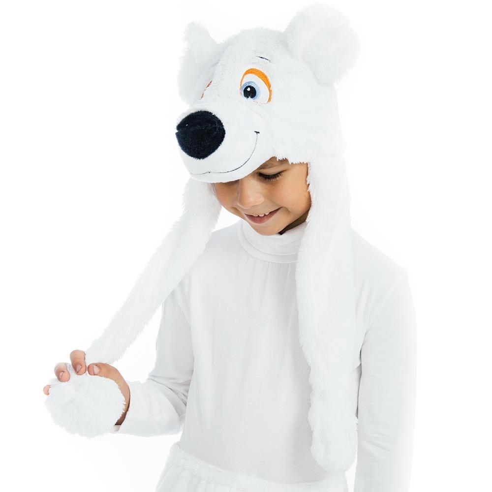 White Polar Bear Plush Headpiece Kids Costume Dress-Up Play Accessory Hat Animal 5 O'Reet