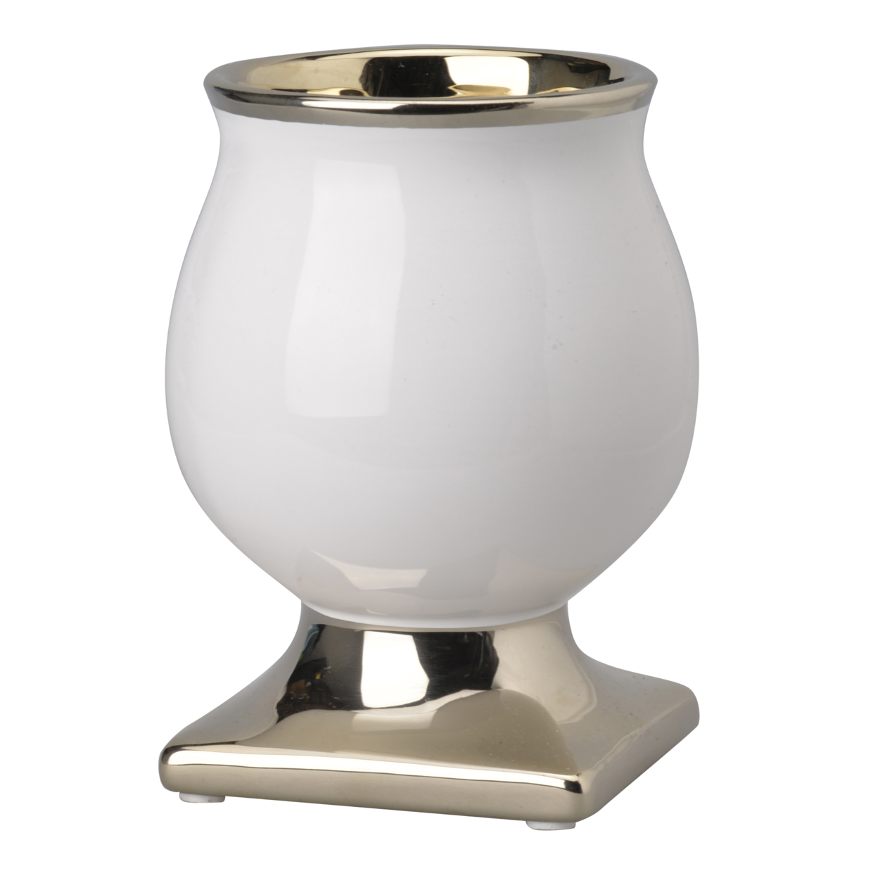 Bellied Shape Ceramic Vase With Pedestal Base, Large, White And Gold- Saltoro Sherpi
