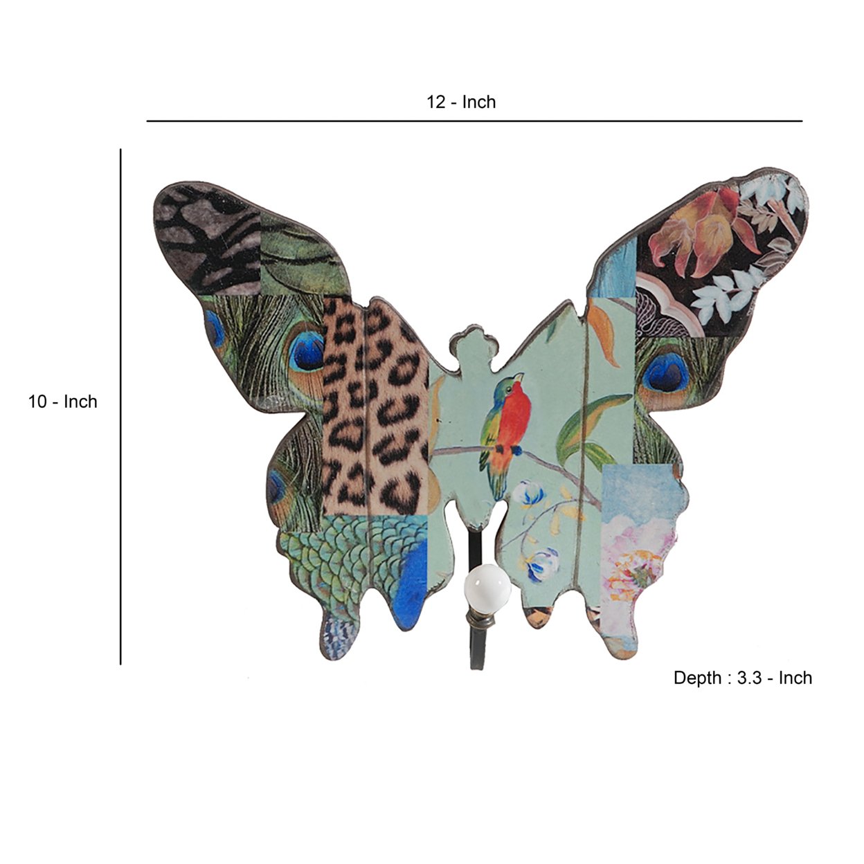 Butterfly Wall D???cor With Exotic Animal Print, Set Of 4, Multicolor- Saltoro Sherpi