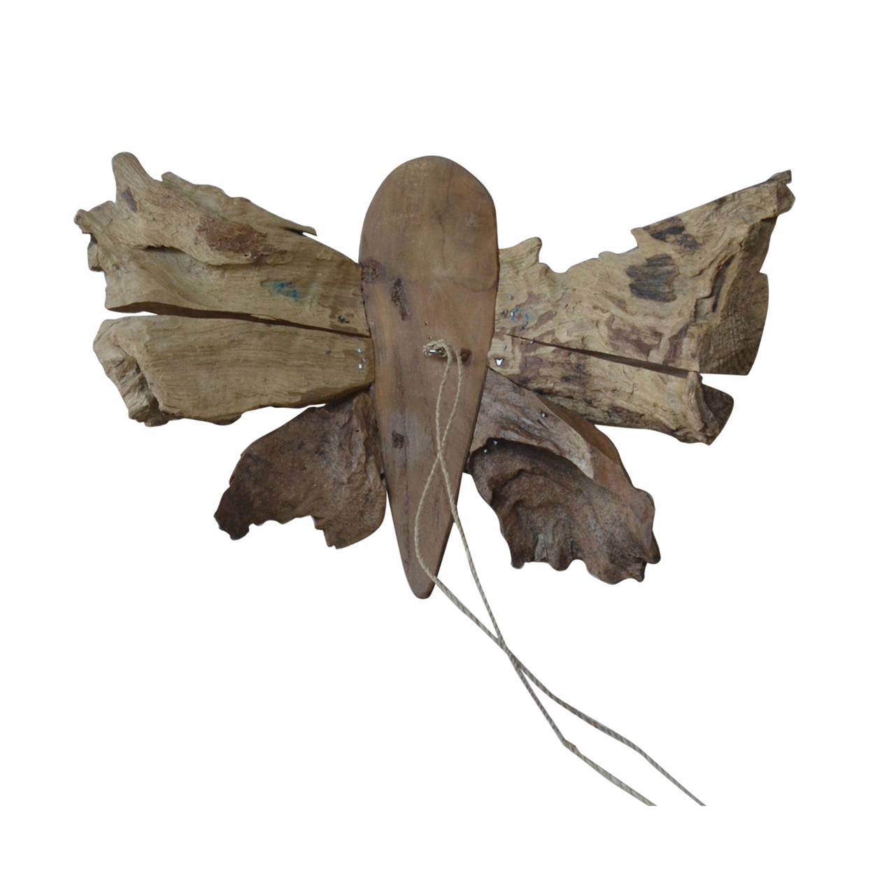 Teak Butterfly D???cor With Two Attached Rope Hangings, Large, Brown- Saltoro Sherpi