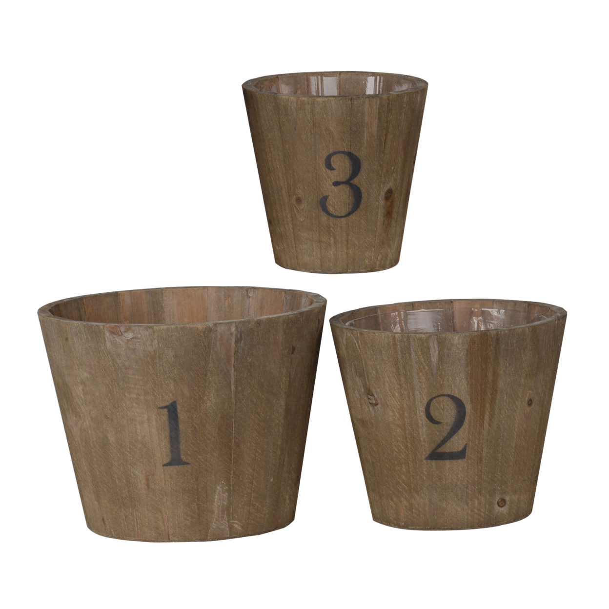 Wooden Planter With Round Base And Assorted Sizes, Set Of 3, Brown- Saltoro Sherpi