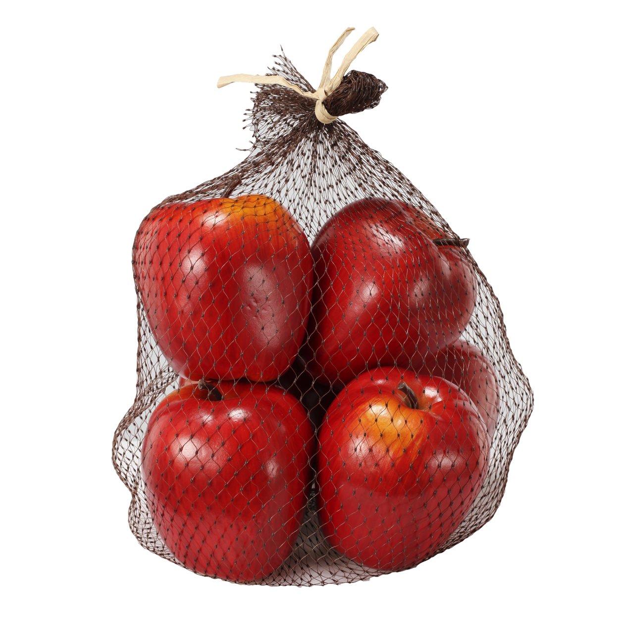 Decorative 6 Piece Artificial Apple In Plastic Net Bag, Red- Saltoro Sherpi