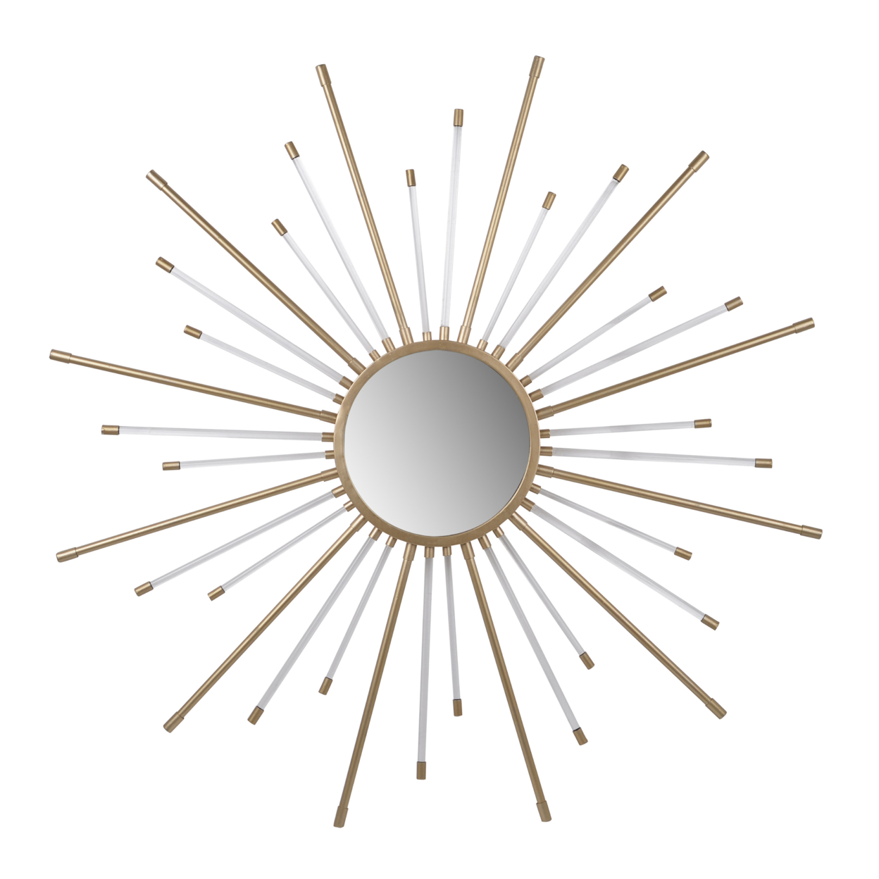 Iron Mirror With Sparkled Sunburst Design, Large, White And Gold- Saltoro Sherpi