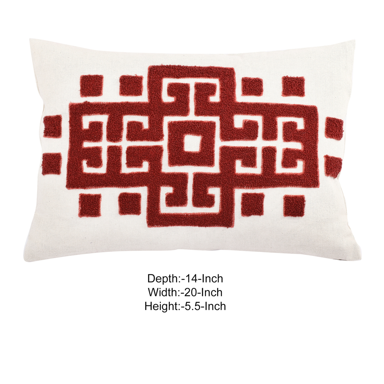 20 X 14 Inch Bergamo Embroidered Feather Filled Pillow, Set Of 2, White And Red- Saltoro Sherpi