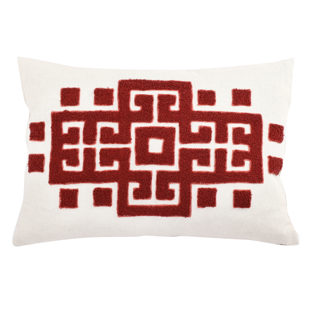 20 X 14 Inch Bergamo Embroidered Feather Filled Pillow, Set Of 2, White And Red- Saltoro Sherpi