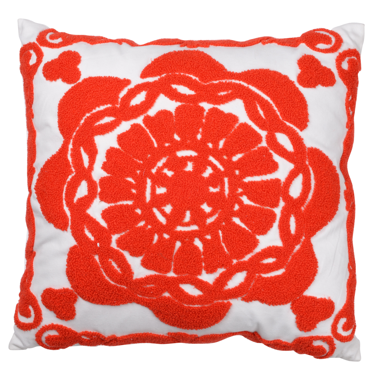 18 X 18 Inch Cotton Pillow With Crest Embroidery, Set Of 2, White And Red- Saltoro Sherpi