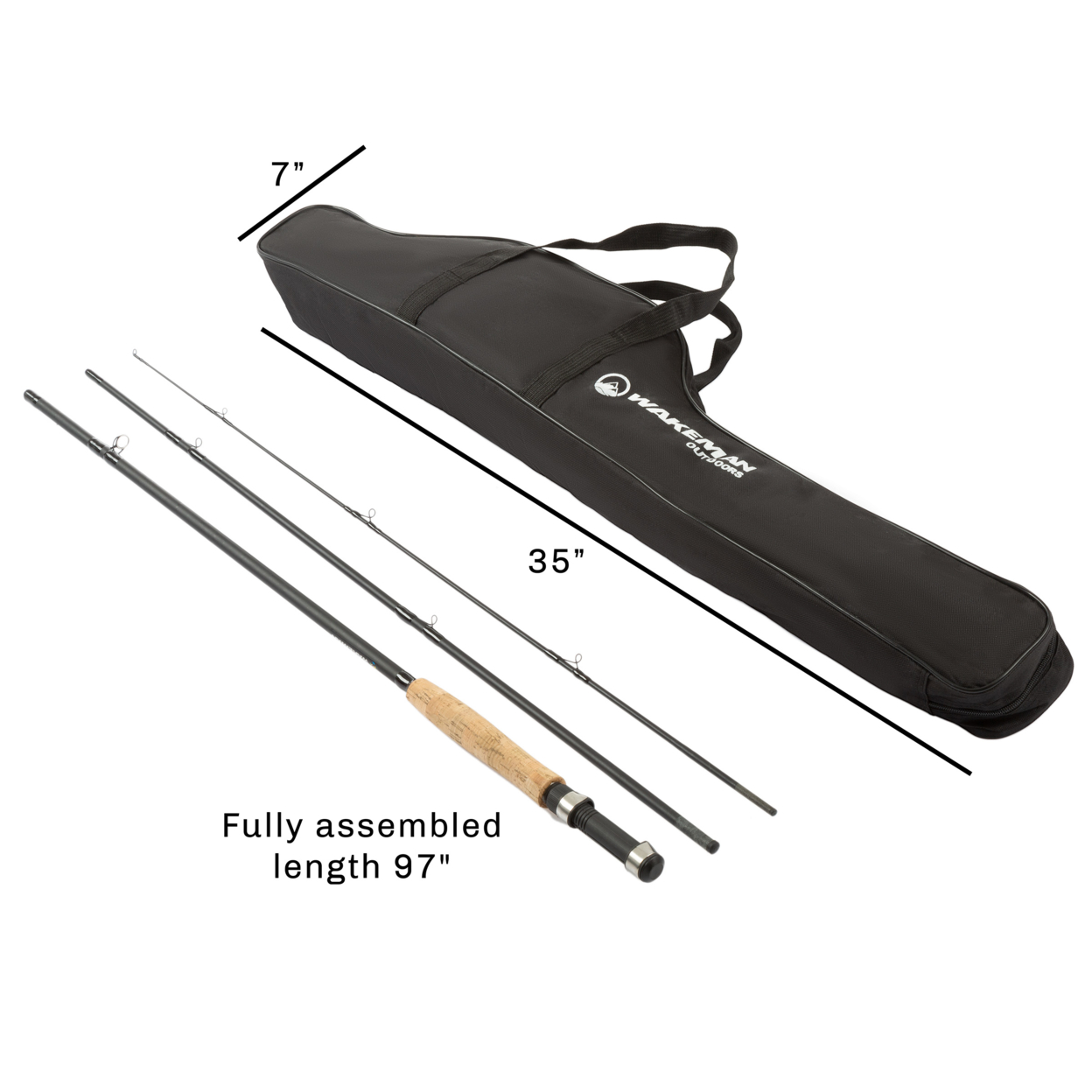 Fly Fishing Pole 3 Piece Collapsible 97-Inch Fiberglass And Cork Rod Left Right Reel Combo
