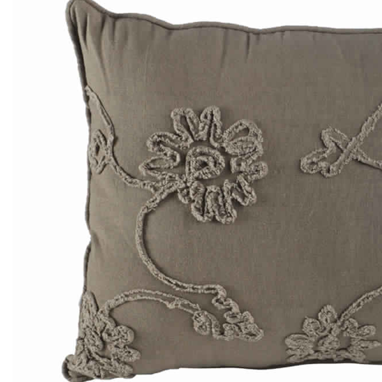25 X 15.5 Inch Decorative Cotton Pillow With Floral Embroidery, Set Of 2, Gray- Saltoro Sherpi