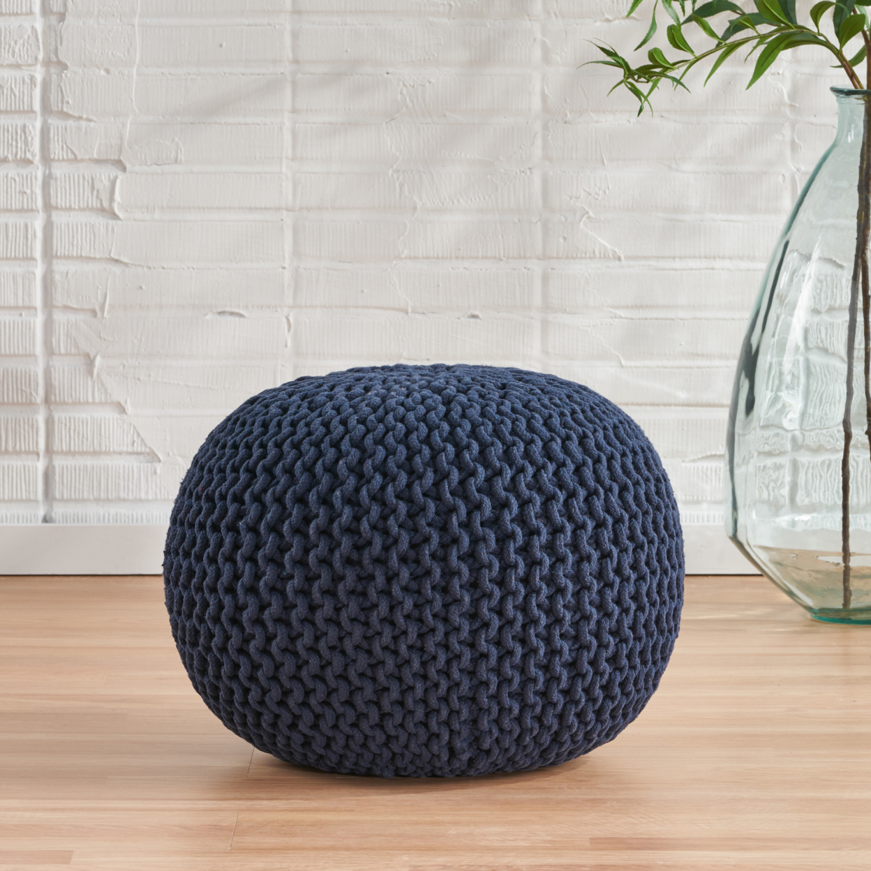 Poona Hand Knitted Artisan Pouf Ottomans - Navy