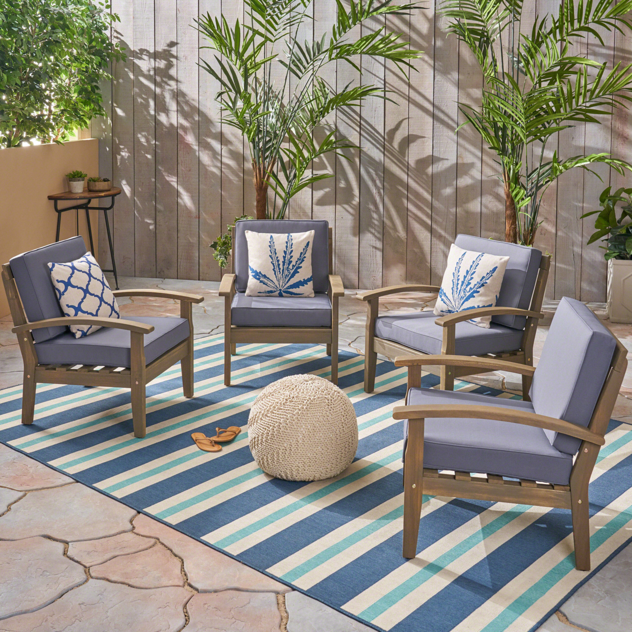 Keanu Outdoor Wooden Club Chairs (Set Of 4) - Gray + Dark Gray