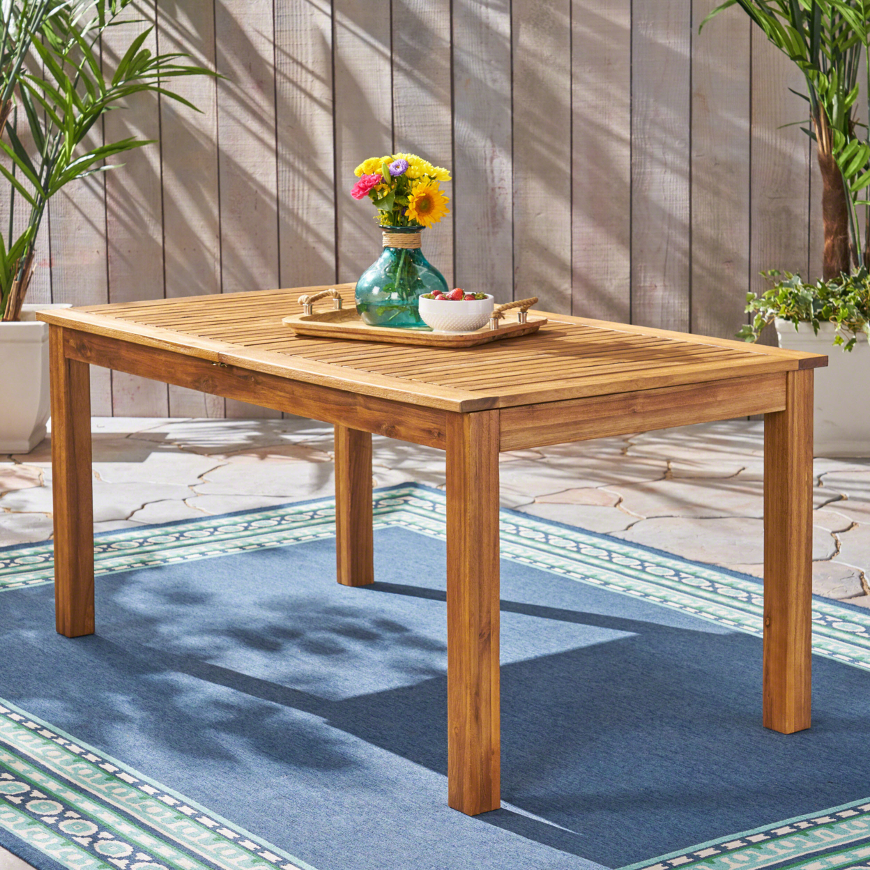Eric Outdoor Expandable Acacia Wood Dining Table - Natural Finish