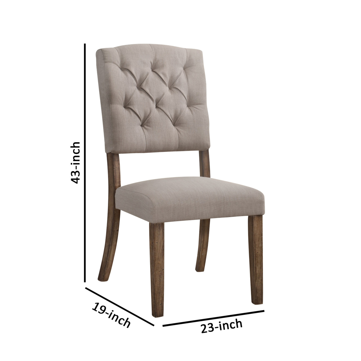 Dining Side Chair With Linen Tufted Back, Set Of 2, Beige- Saltoro Sherpi