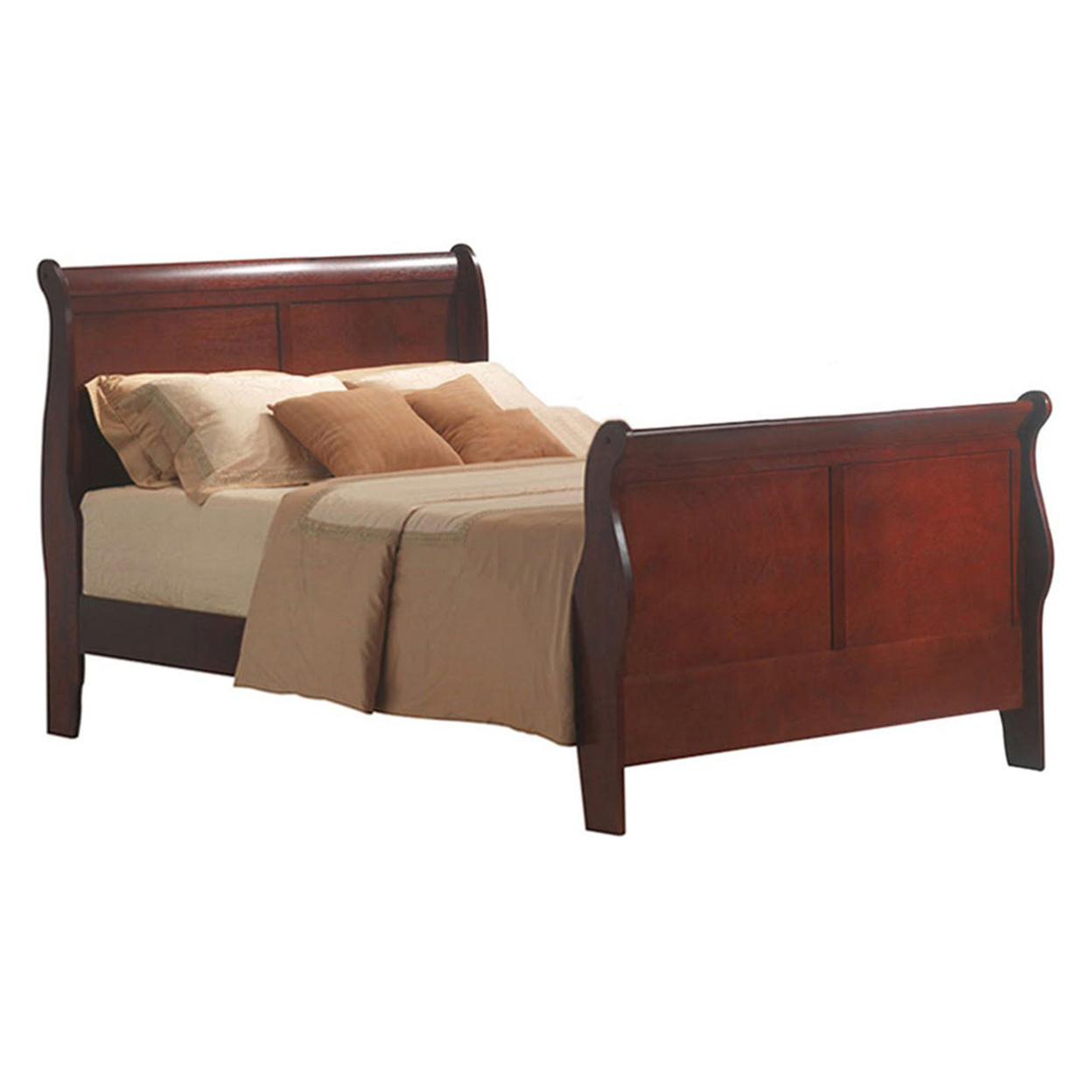 Traditional Style Twin Size Wooden Sleigh Bed, Cherry Brown- Saltoro Sherpi
