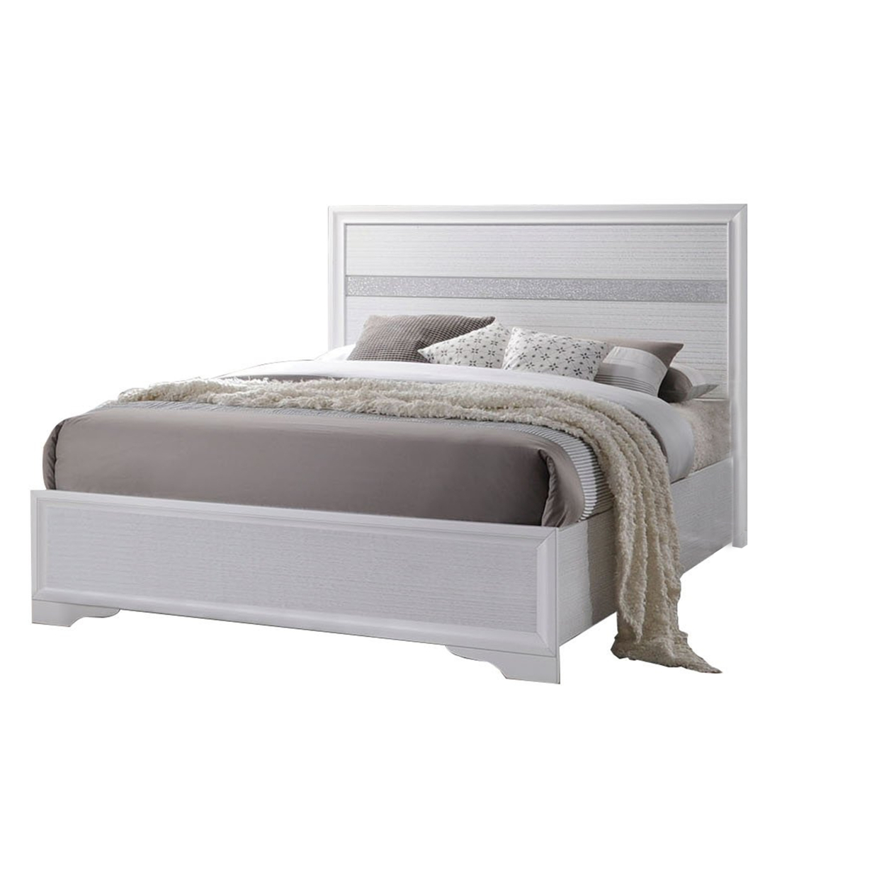 Wooden Twin Size Bed With Bracket Legs And Crystal Accented Headboard, White- Saltoro Sherpi
