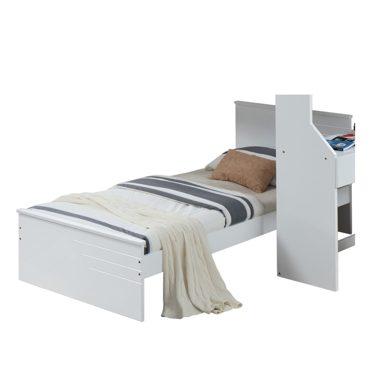 Modern Twin Size Wooden Panel Bed With Low Profile Footboard, White- Saltoro Sherpi