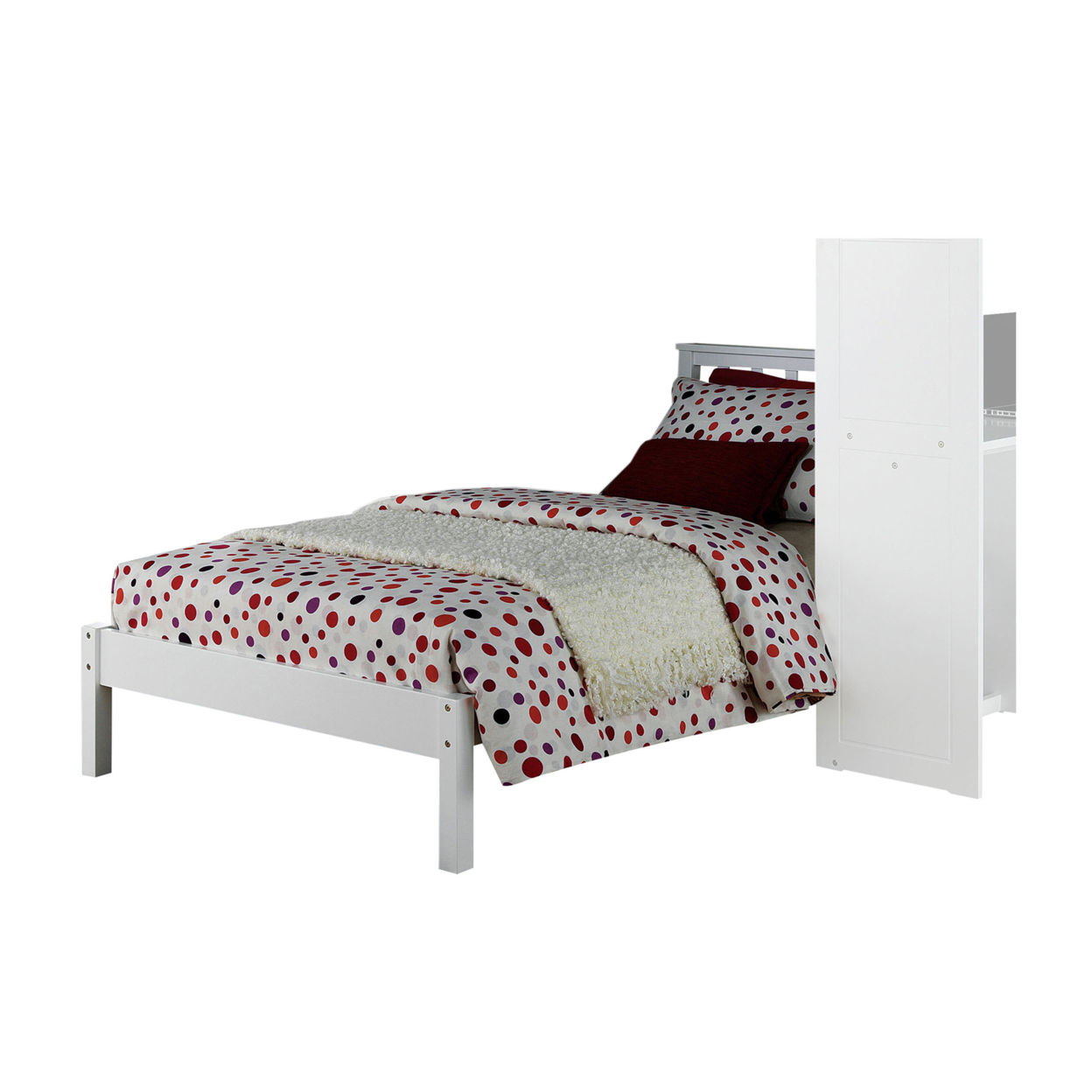 Wooden Twin Size Bed With Slated Headboard And Block Legs, White- Saltoro Sherpi