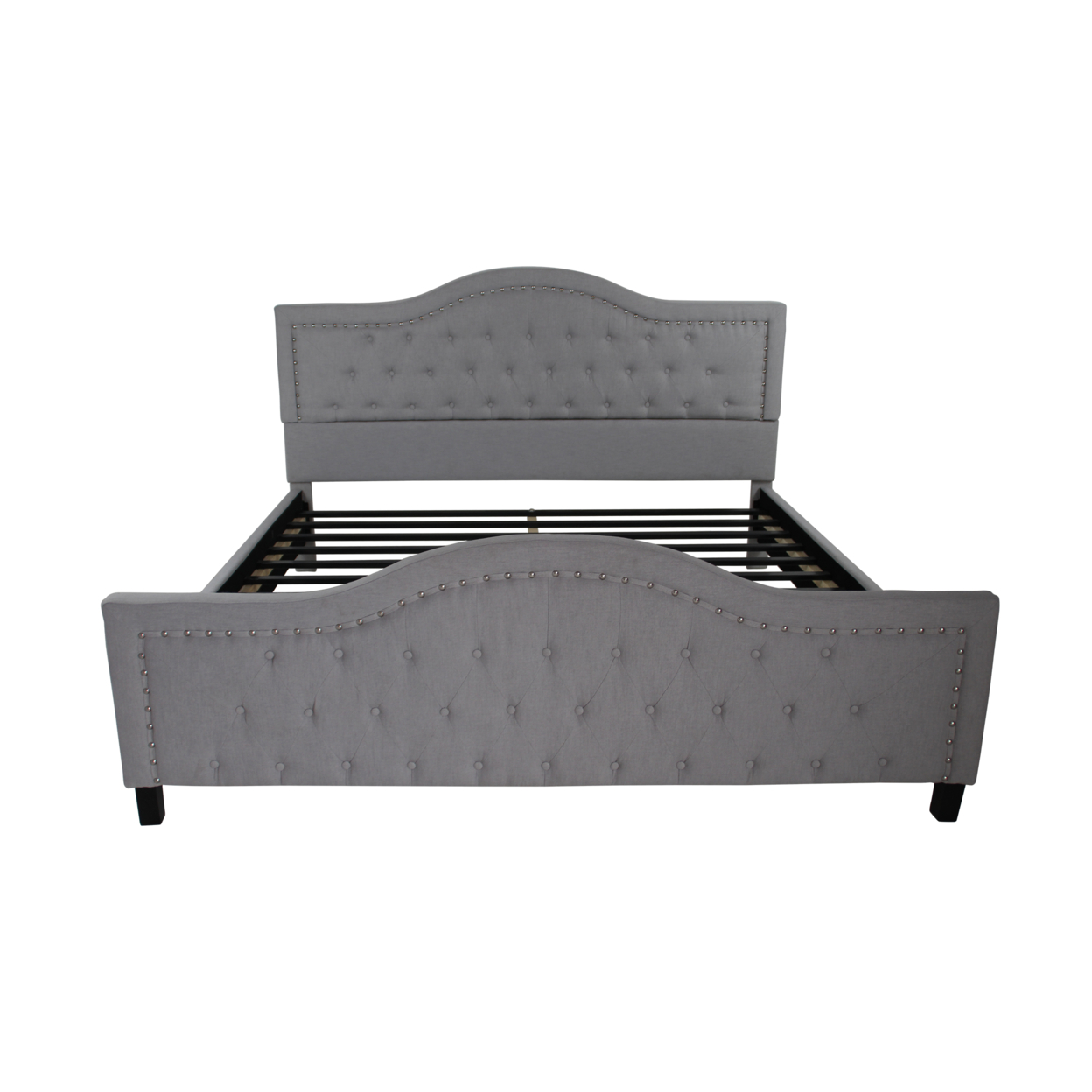 Mason Fully-Upholstered Traditional King-Sized Bed Frame - Dark Gray + Dark Brown