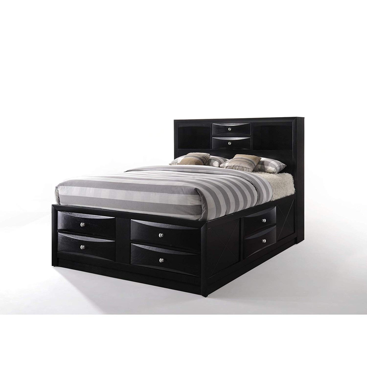 Full Size Wooden Storage Bed With Eight Spacious Drawers, Espresso Brown- Saltoro Sherpi