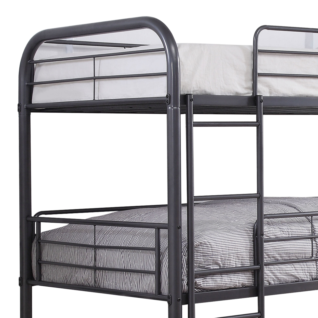 Metal Triple Twin Over Twin Size Bunk Bed With Built-In Ladders, Gray- Saltoro Sherpi