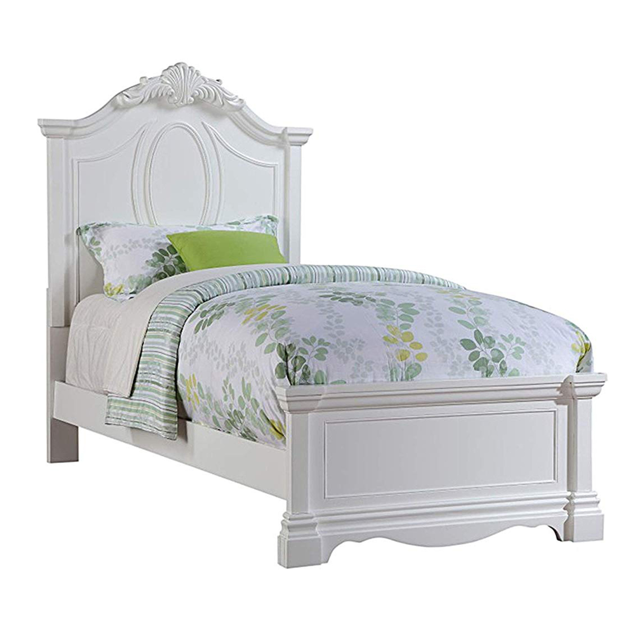 Traditional Style Wooden Full Size Bed With Crown Carved Headboard, White- ACME