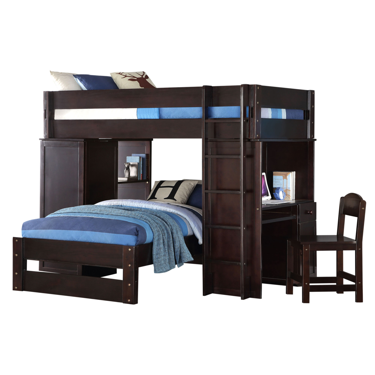 Wooden Loft Bed With Twin Size Bed And Wardrobe Space, Brown- Saltoro Sherpi