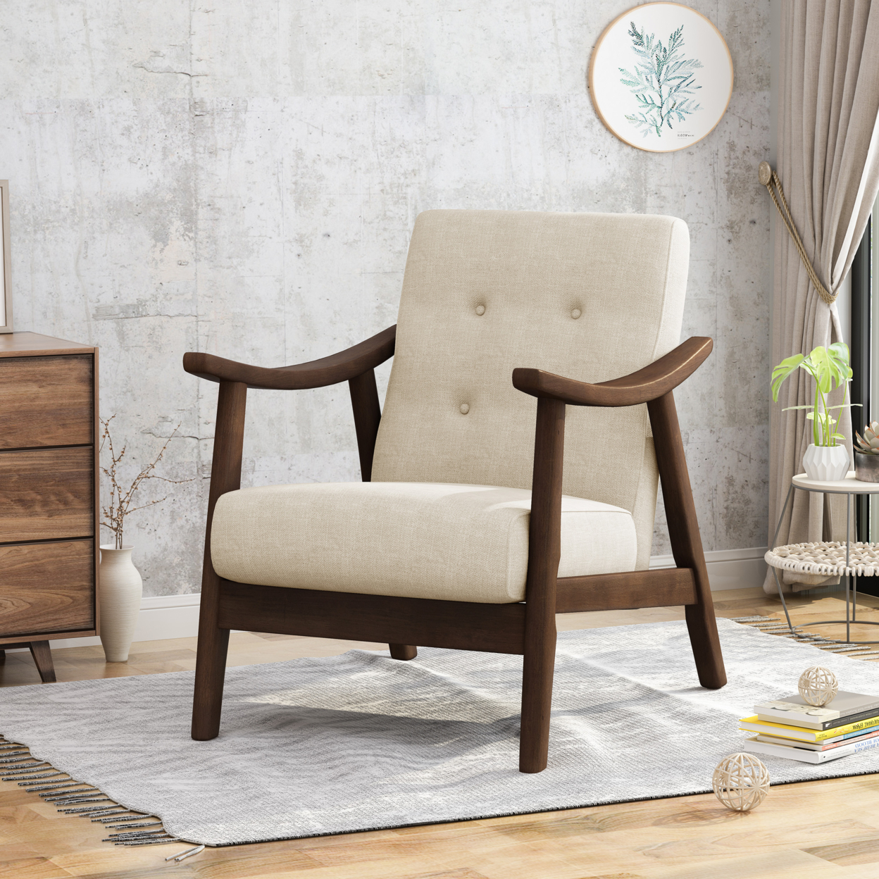 Aurora Mid-Century Modern Accent Chair - Beige + Brown