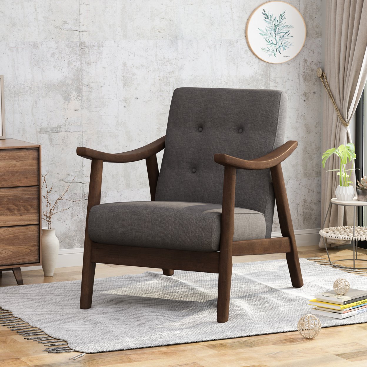 Aurora Mid-Century Modern Accent Chair - Dark Gray + Brown