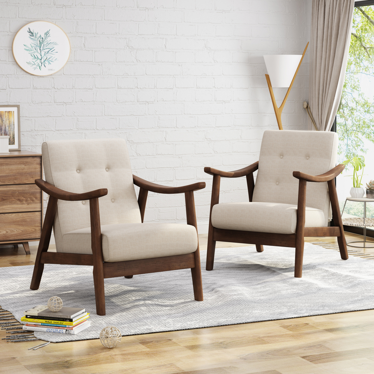 Aurora Mid-Century Modern Accent Chairs (Set Of 2) - Beige + Brown