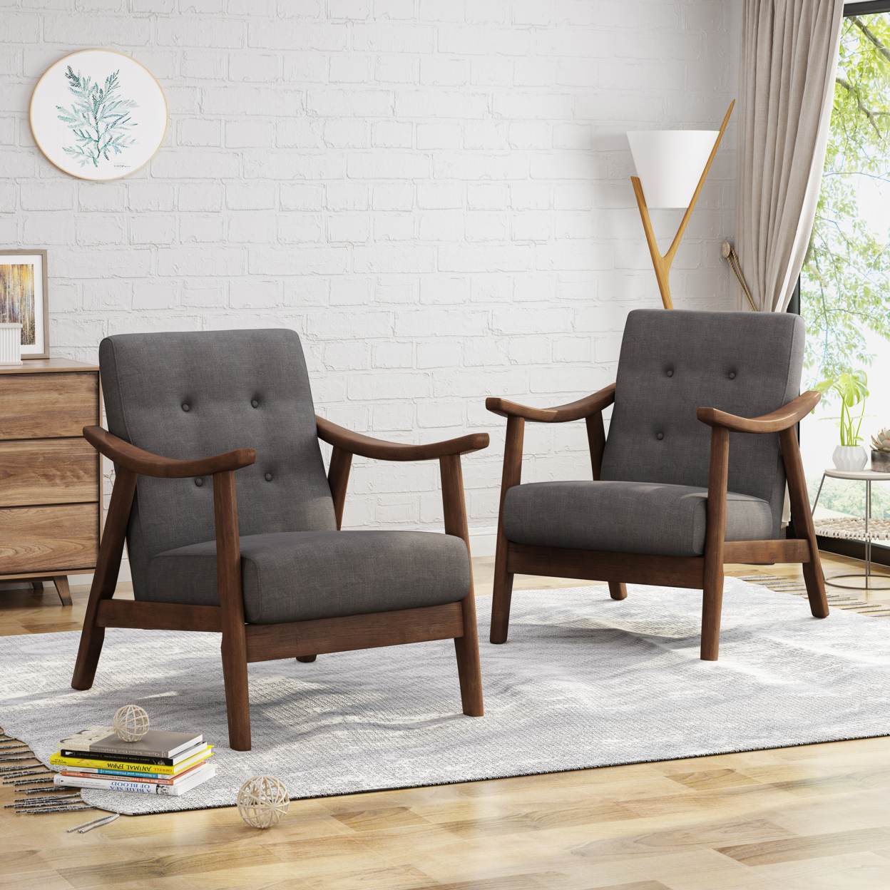 Aurora Mid-Century Modern Accent Chairs (Set Of 2) - Dark Gray + Brown
