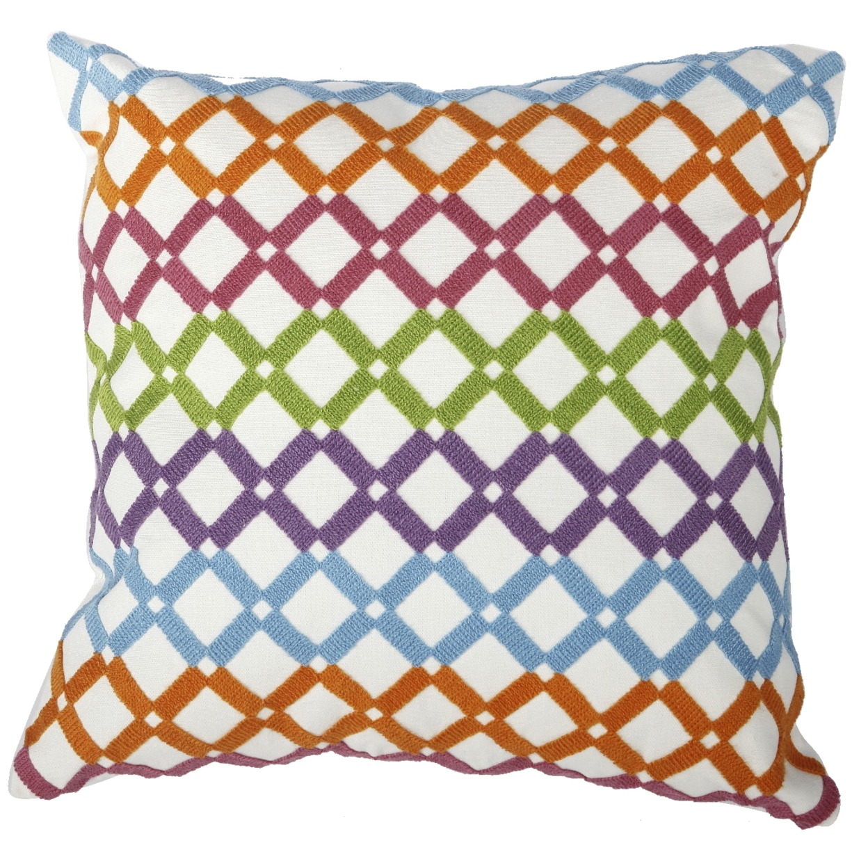 18 X 18 Inch Cotton Pillow With Lattice Embroidery, Set Of 2, Multicolor- Saltoro Sherpi