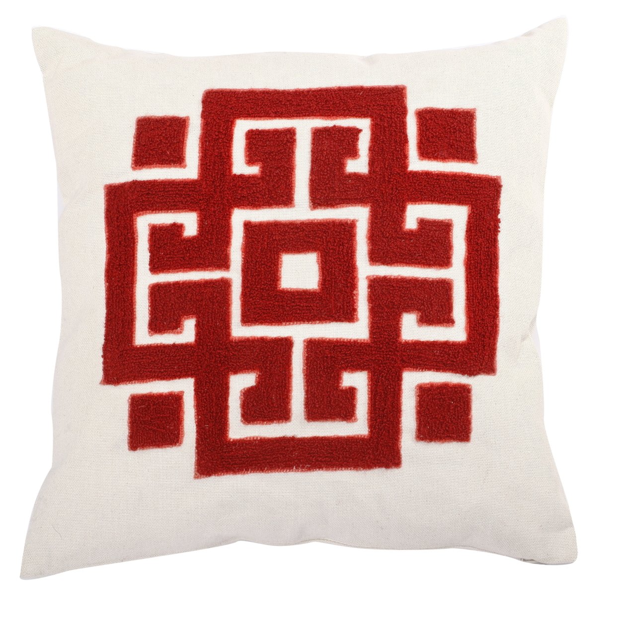 18 X 18 Inch Bergamo Embroidered Cotton Pillow, Set Of 2, White And Red- Saltoro Sherpi
