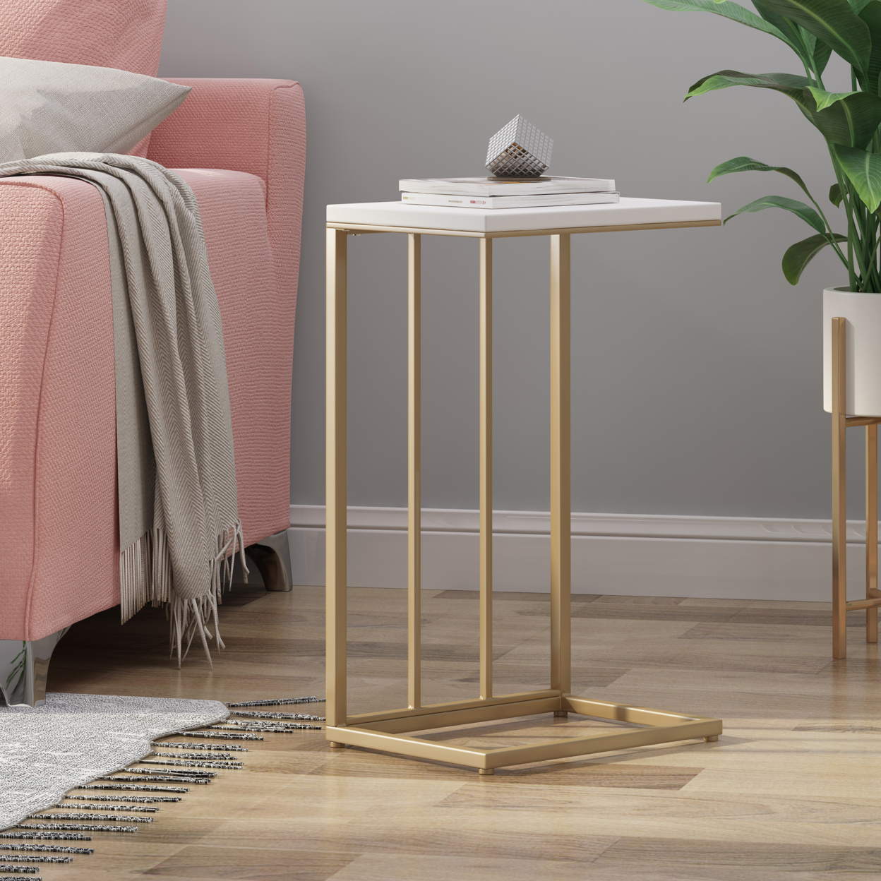 Belle Modern Glam Faux Wood End Table