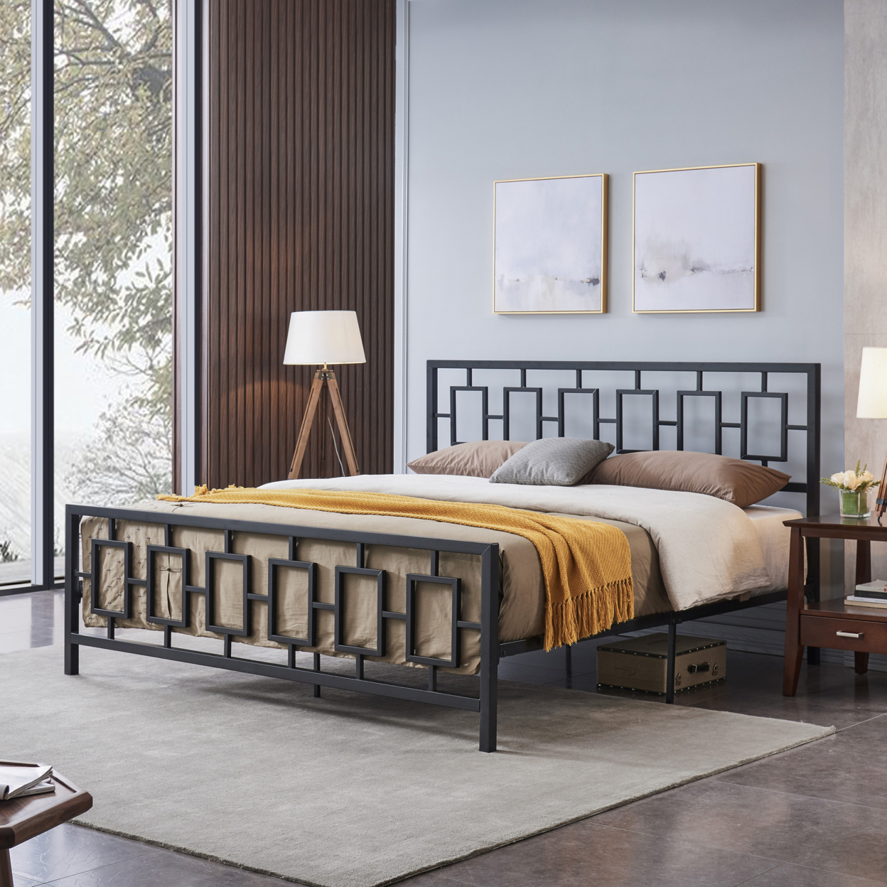 Dawn Modern Iron King Bed Frame - Hammered Copper