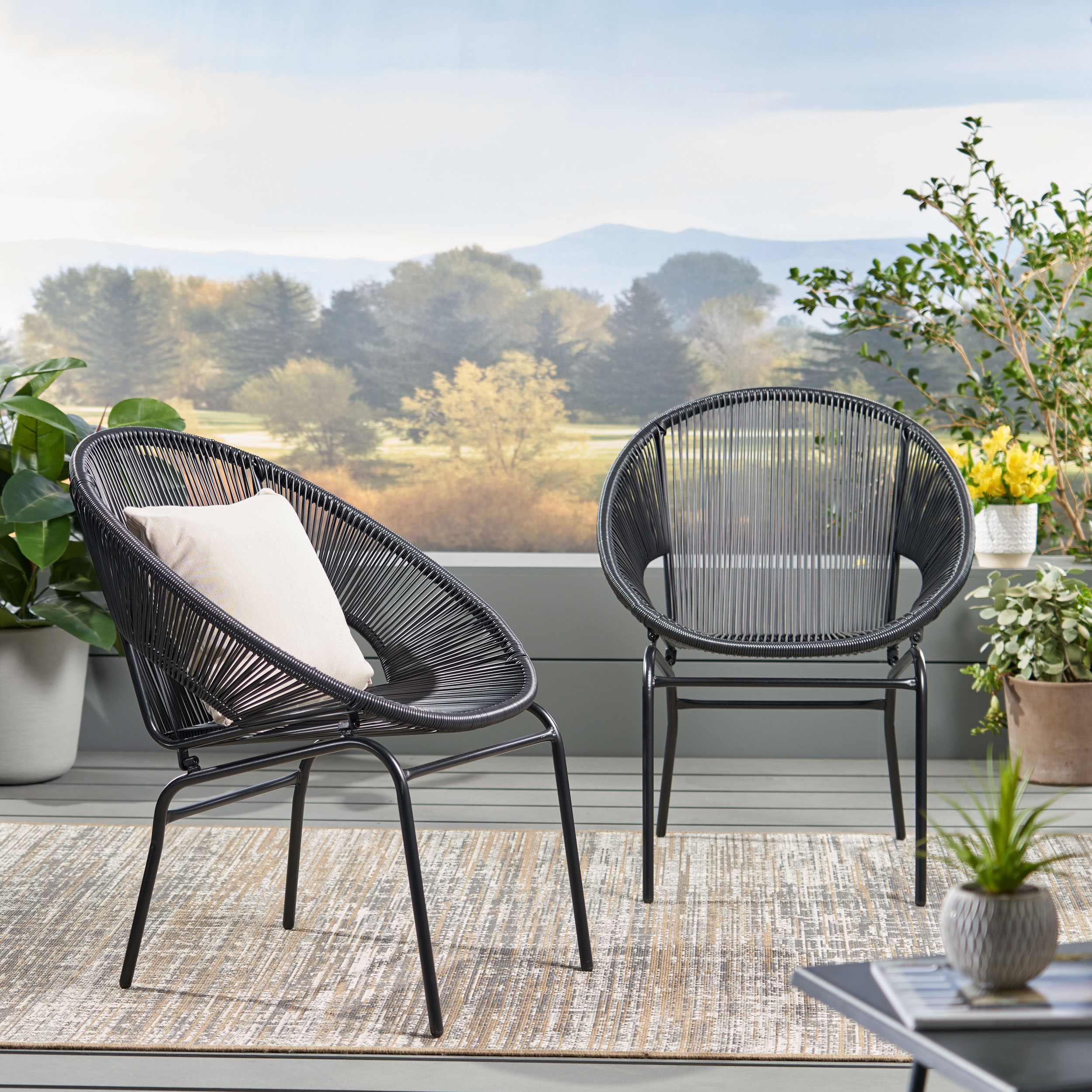 Irene Outdoor Modern Faux Rattan Club Chair (Set Of 2) - Black