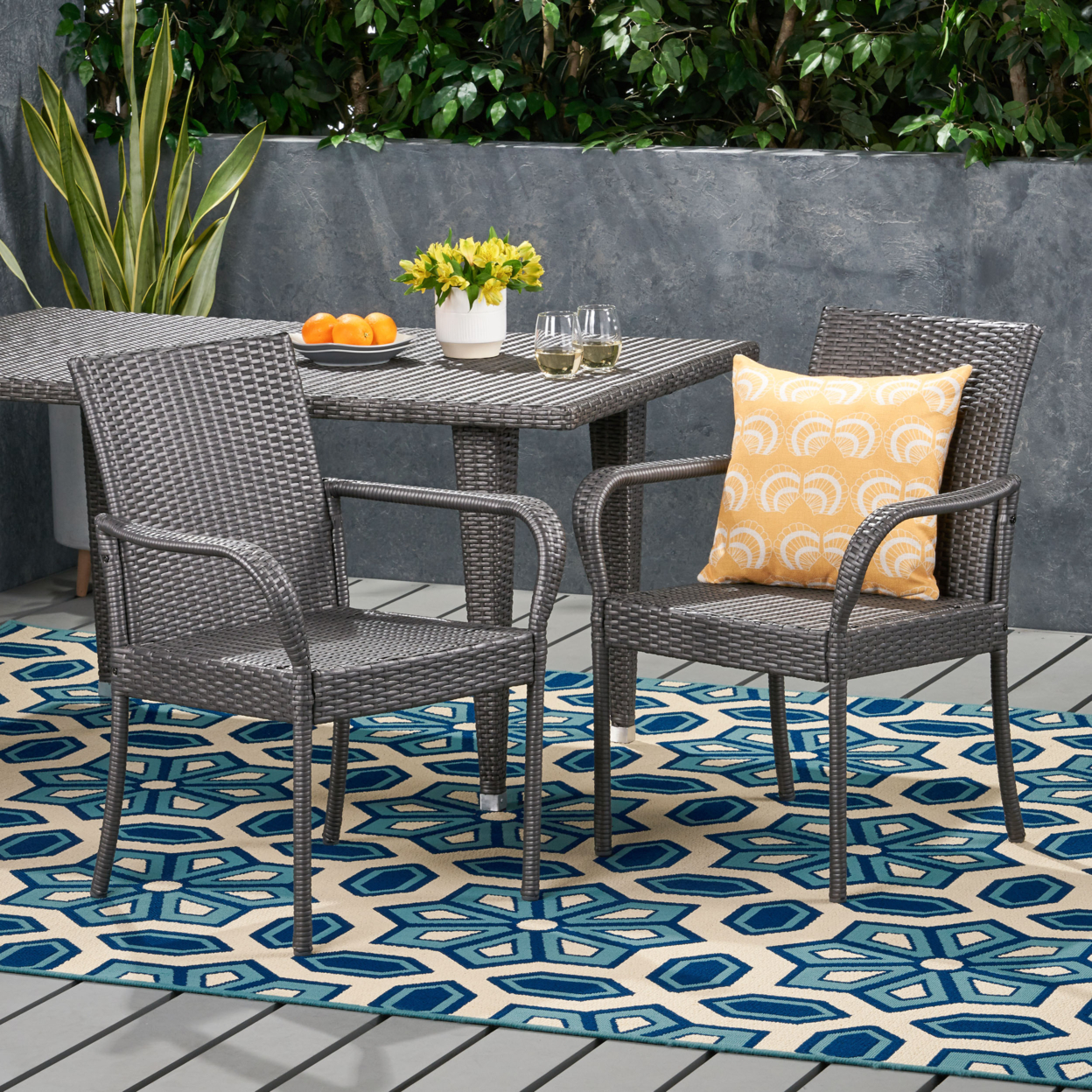 Janet Outdoor Contemporary Wicker Dining Chair (Set Of 2) - Gray