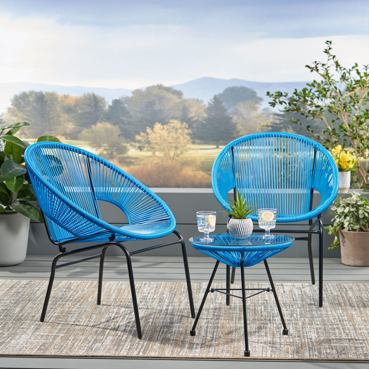 Jenny Outdoor Modern 2 Seater Faux Rattan Chat Set - Black