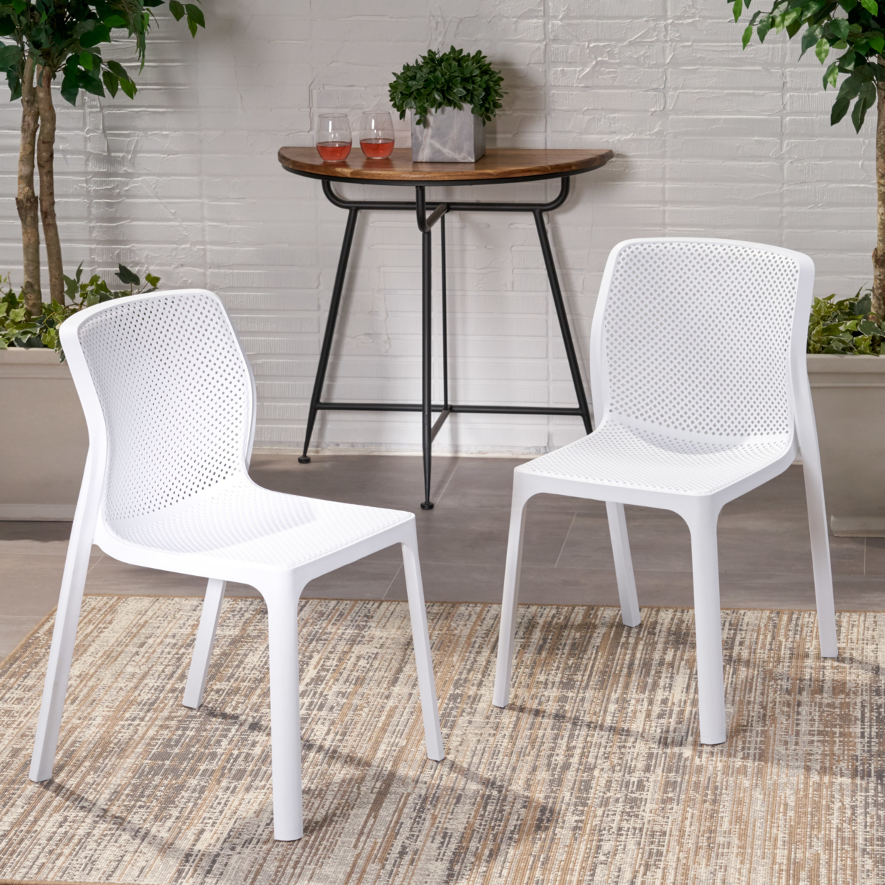 Chelsea Outdoor Plastic Chairs (Set Of 2) - White