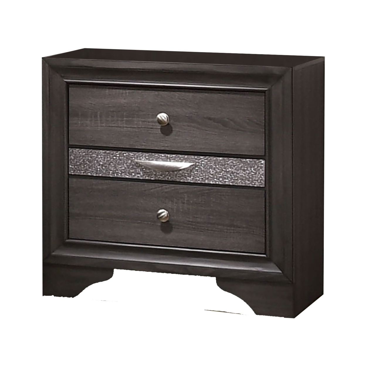Wooden Nightstand With 2 Drawers And 1 Jewelry Drawer, Gray And Silver- Saltoro Sherpi