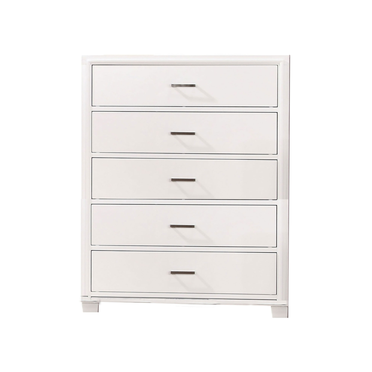 Modern Style Wooden Chest With 5 Drawers And Tapered Legs, White- Saltoro Sherpi