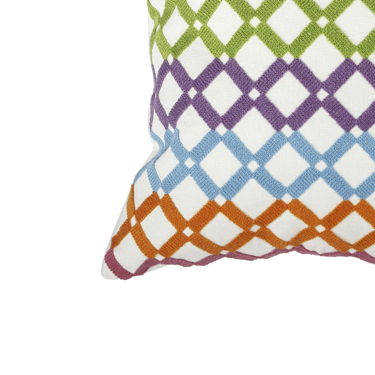 18 X 18 Inch Cotton Pillow With Lattice Embroidery, Set Of 2, Multicolor- Saltoro Sherpi