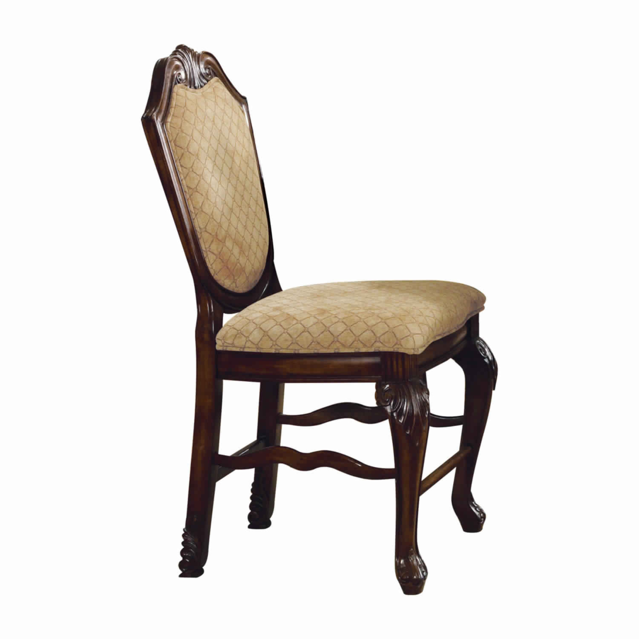 Wooden Counter Height Chair With Fabric Upholstered Seat And Back, Brown And Beige, Set Of Two- Saltoro Sherpi