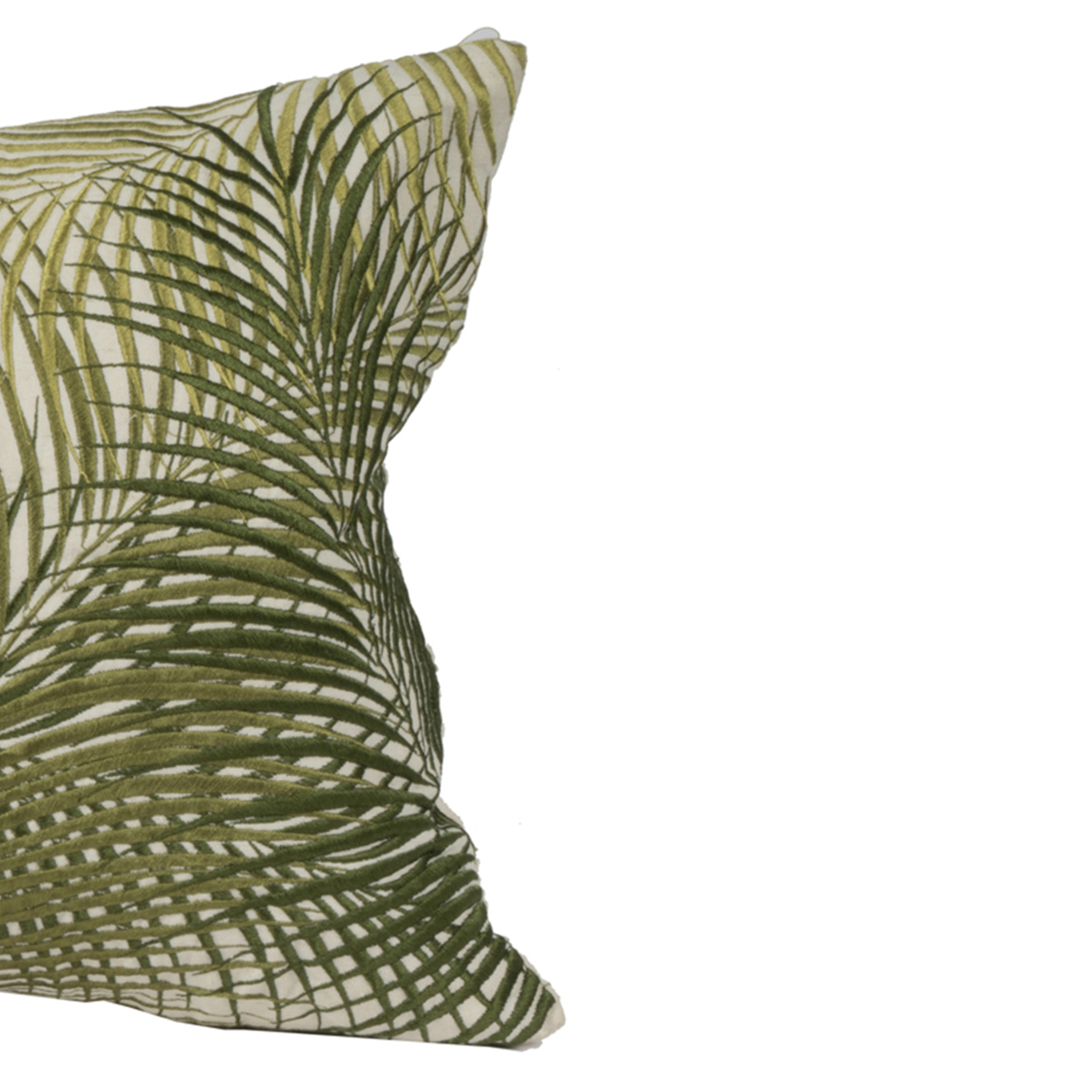 20 X 14 Inch Embroidered Pillow With Palm Leaf Design, White And Green- Saltoro Sherpi