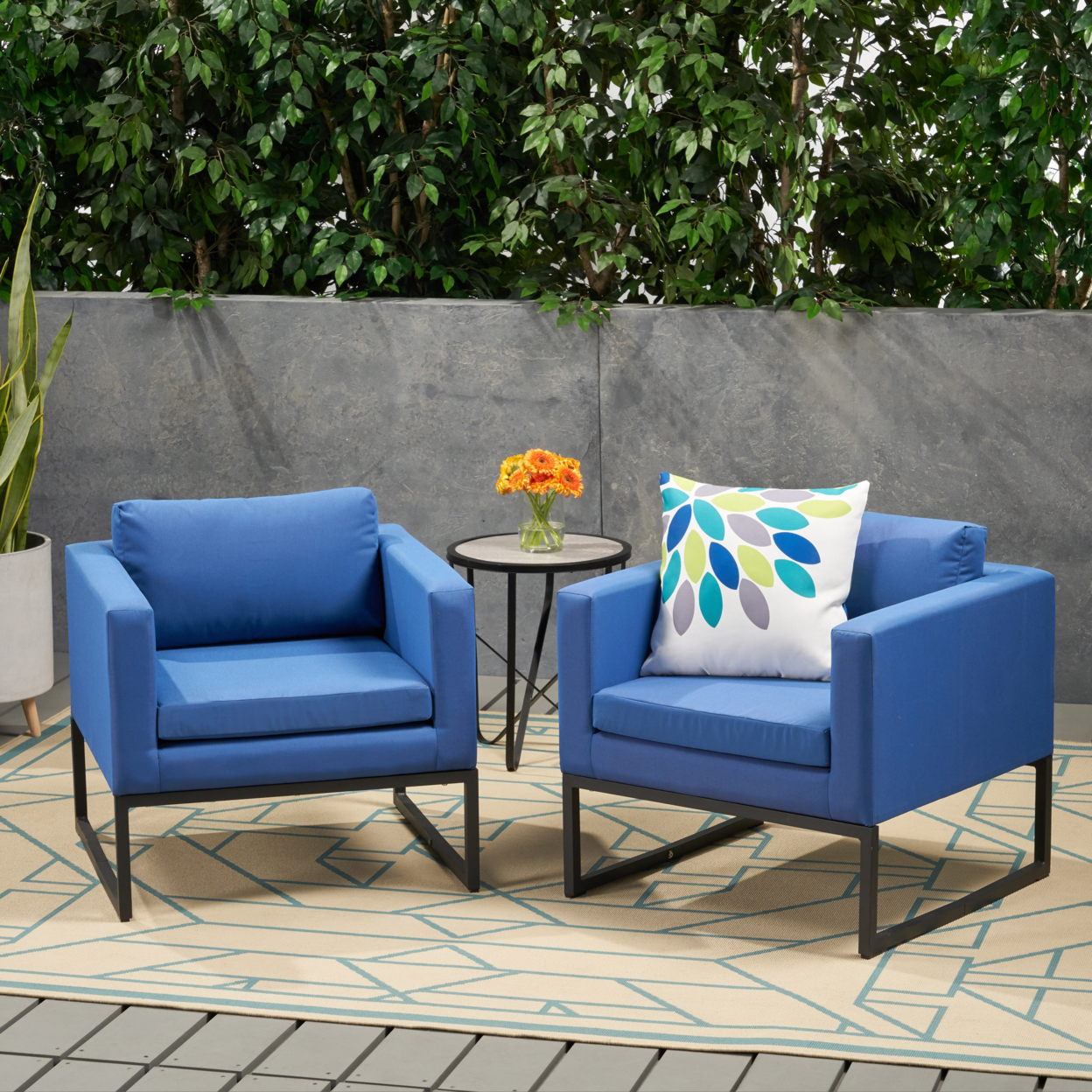 Helena Modern Outdoor Upholstered Club Chair (Set Of 2)