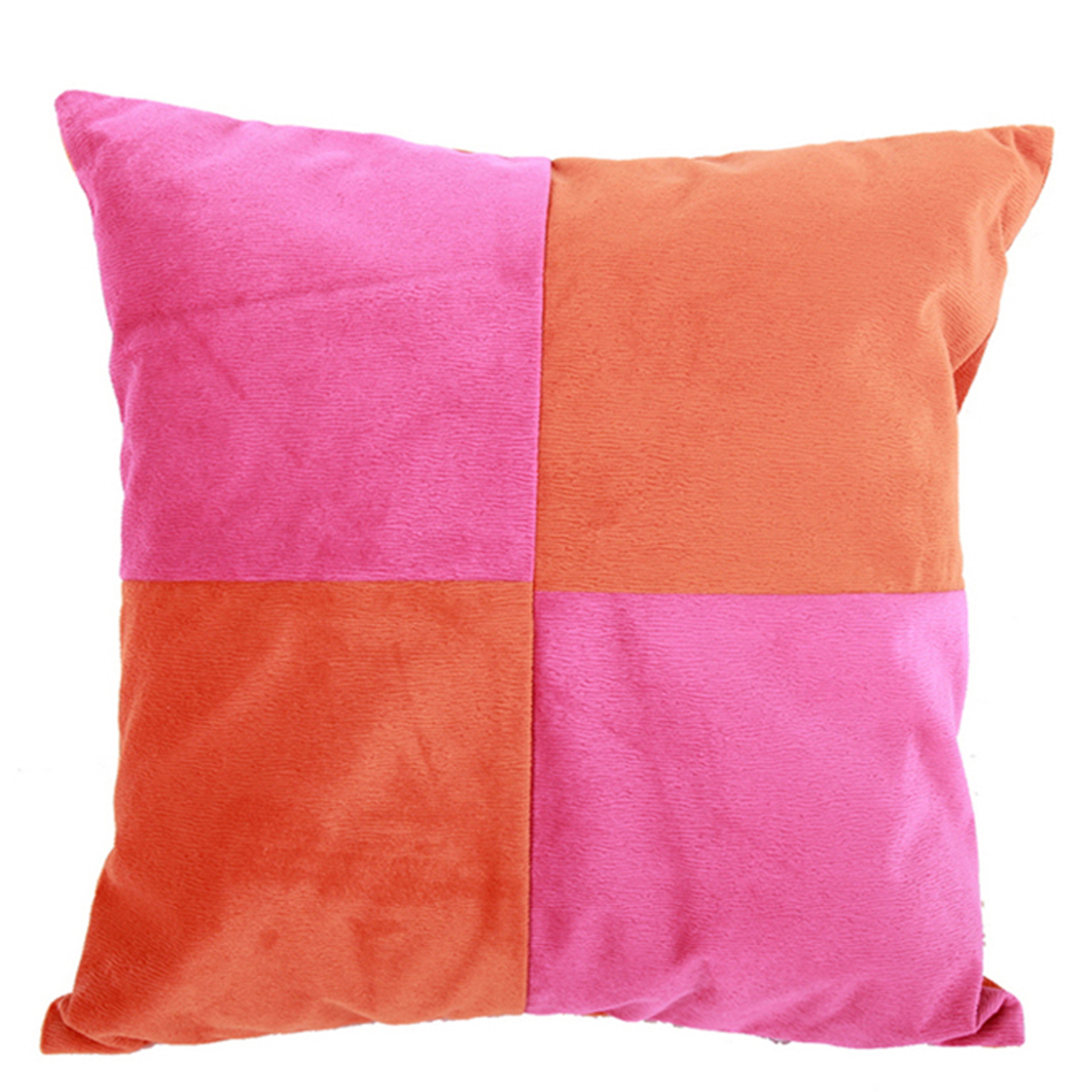 20 X 20 Inch Fabric Pillow With Patch Work Details, Set Of 2, Orange And Pink- Saltoro Sherpi