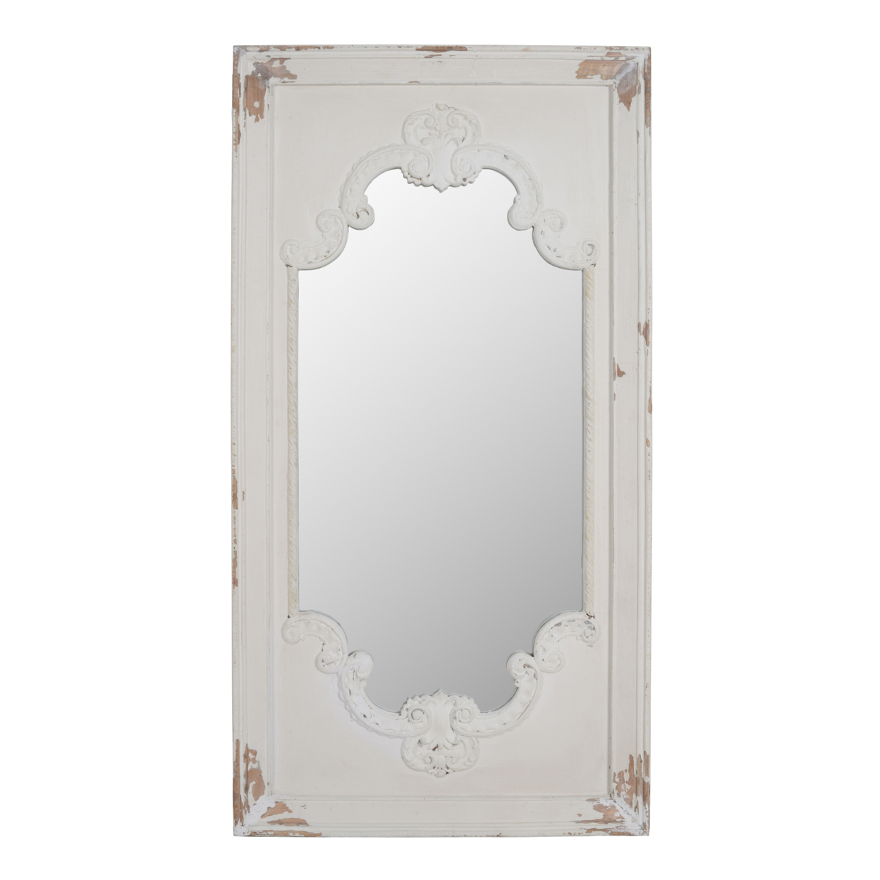 Wooden Rectangle Wall Mirror With Chipped Edges And Hook, White- Saltoro Sherpi