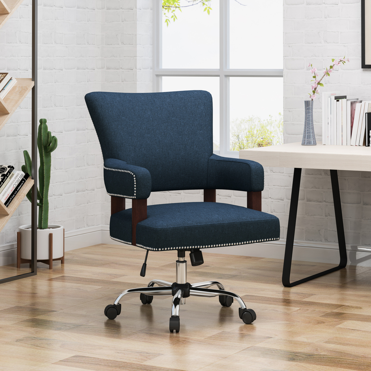 May Traditional Home Office Chair - Navy Blue + Chrome