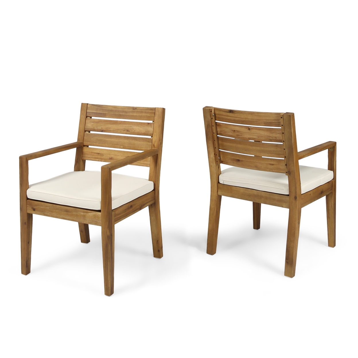 Arely Outdoor Acacia Wood Dining Chairs(Set Of 2) - Sandblast Natural Finish + Cream