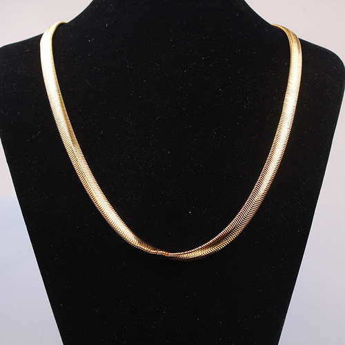 Yellow Gold Filled Flat Snake Bone Necklace 18 Inch
